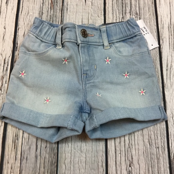 Gap Girls 18-24 2T 3T 4T 5T Bird Shirt & Flower Denim Shorts Outfit NWT - Picture 3 of 7
